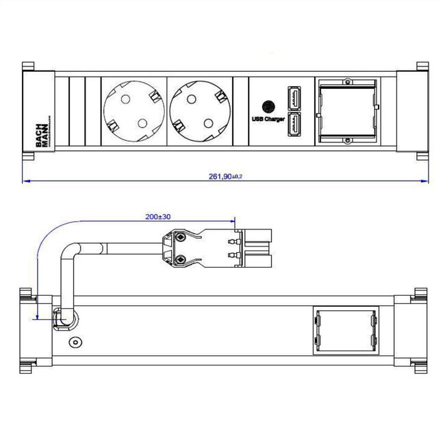 BACHMANN POWER FRAME Medium 2x geaard stopcontact 1x USB oplader 1x ABD