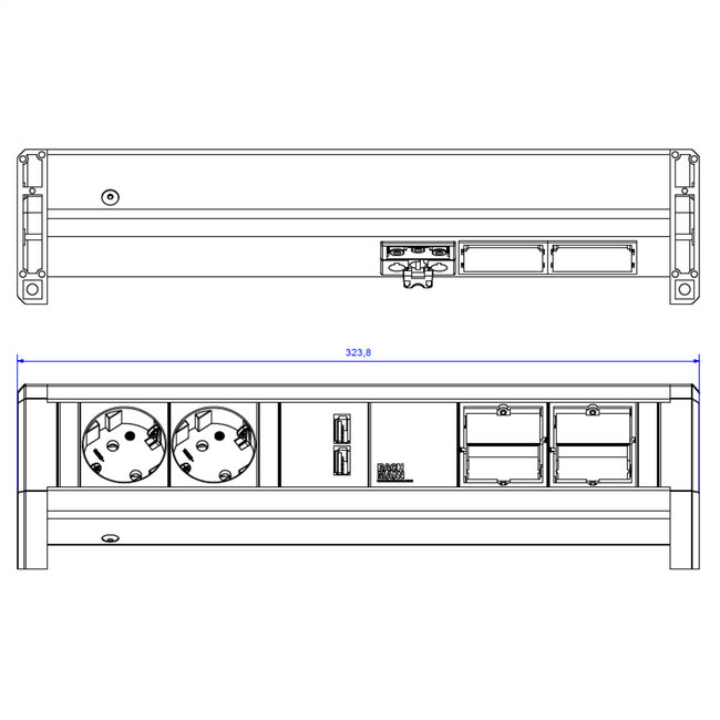 BACHMANN DESK 2x geaard stopcontact 1x USB lader 2x ABD GST18