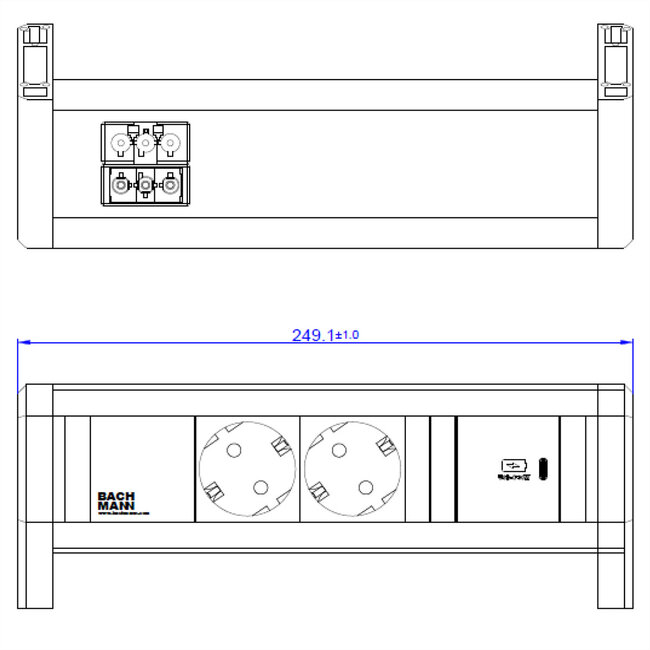 BACHMANN DESK 2x Geaard stopcontact USB C , USB oplader 30W GST18