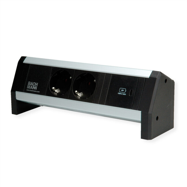 BACHMANN DESK 2x Geaard stopcontact USB C , USB oplader 30W GST18