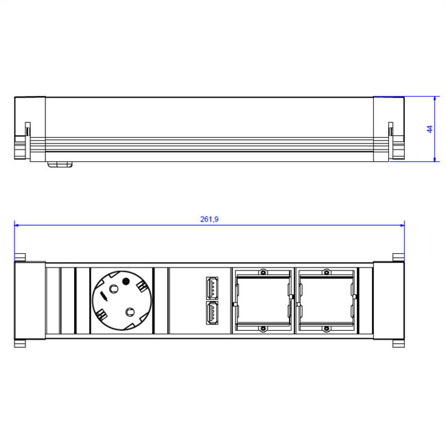 BACHMANN POWER FRAME Medium 1x geaard stopcontact 1x USB oplader 2x ABD