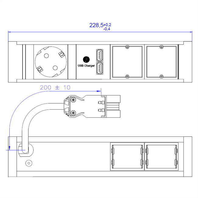 BACHMANN VENID 2x Geaard stopcontact, 2x ABD 1x USB Oplader, zwart