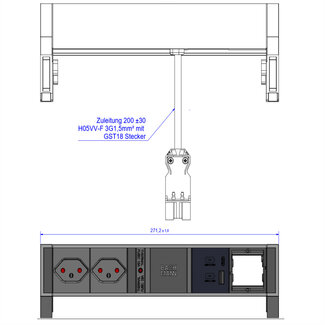 Bachmann BACHMANN DESK2 2xCH 1xUSB A/C 22W 1xCM, 0,2m GST18 RAL9010 Zwitserland