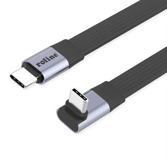 Roline ROLINE USB4 2.0 Flachkabel, C–C, ST/ST einseitig 270°-gewinkelt, 8K UHD-2, 80Gbit/s, 240W, schwarz, 0,8 m