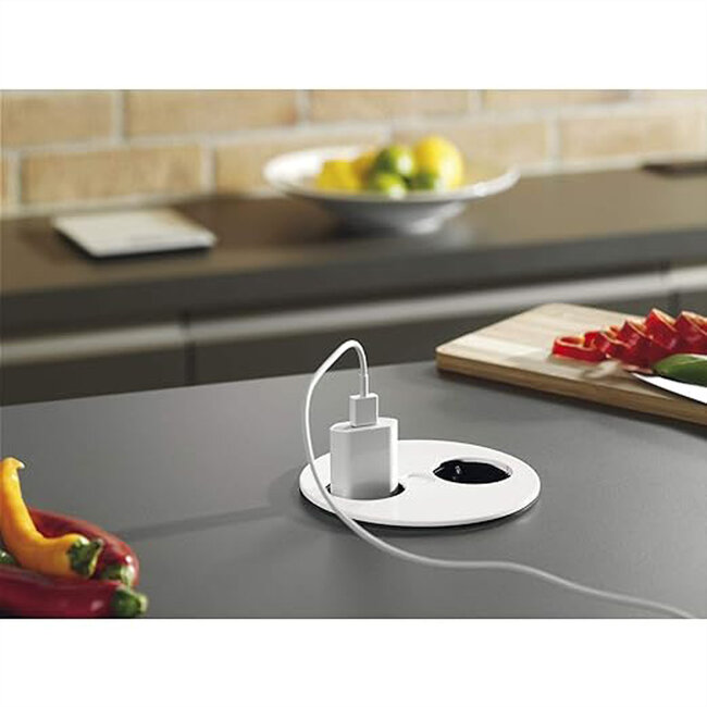 BACHMANN TWIST 1x geaard stopcontact, adereindhulzen, USB oplader, geaarde stroomkabel, wit, 2 m