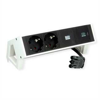 Bachmann BACHMANN DESK2 2xbeschermend contact USB C, USB-lader 30W 0,2m GST18 wit