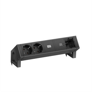 Bachmann BACHMANN DESK2 2x Geaard stopcontact USB C , USB Oplader 30W 1xABD 0.2m GST18 Zwart
