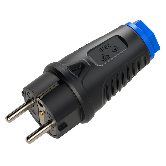 BACHMANN Schutzkontaktstecker Vollgummi CEE7/7, IP54, schwarz / blau