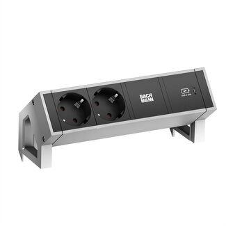 Bachmann BACHMANN DESK2 2x Geaard stopcontact USB C , USB Lader 30W 0.2m GST18 INOX