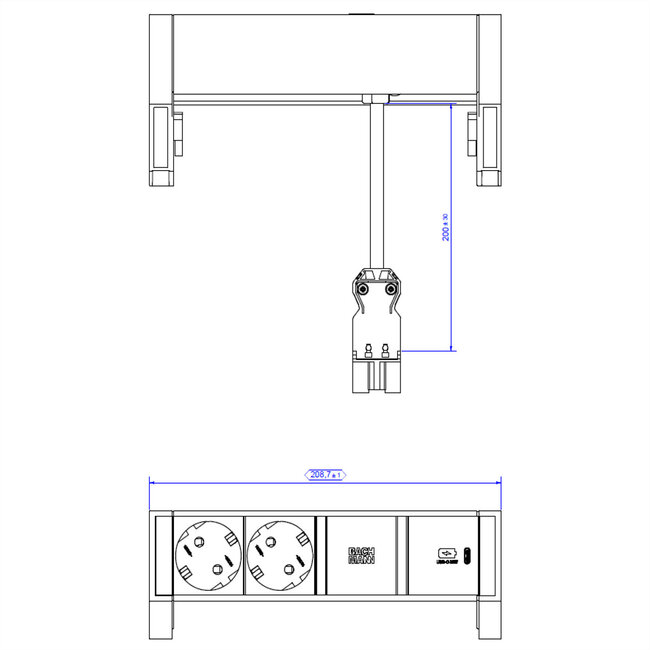 BACHMANN DESK2 2x Geaard stopcontact USB C , USB Lader 30W 0.2m GST18 INOX