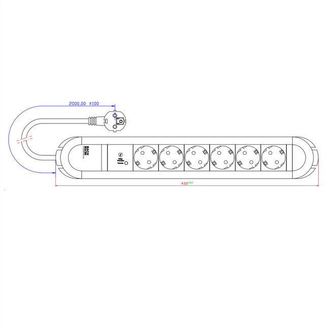 BACHMANN PRIMO 6xCEE7/3 1xSPD-Plus 2,0m CEE7/7