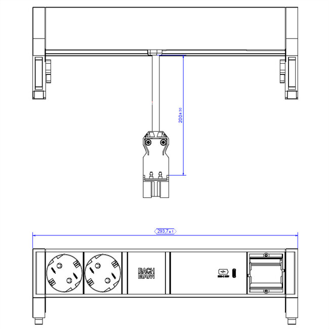 BACHMANN DESK2 2xbeschermend contact USB C, USB Lader 60W 1xABD 0,2m GST18 wit