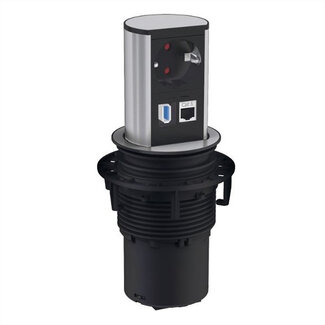 Bachmann BACHMANN ELEVATOR 1x geaard stopcontact, 1x CAT6, 1x USB 3.0, Roestvrij staal