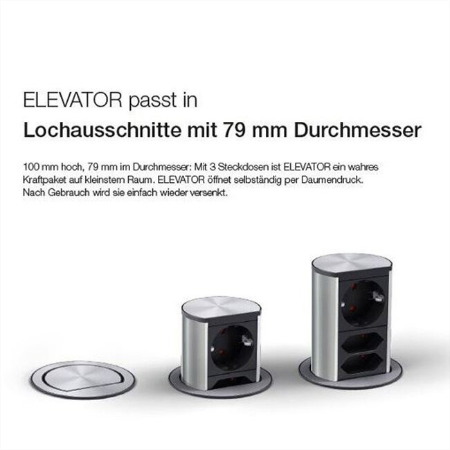 BACHMANN ELEVATOR 1x geaard stopcontact, 1x CAT6, 1x USB 3.0, Roestvrij staal