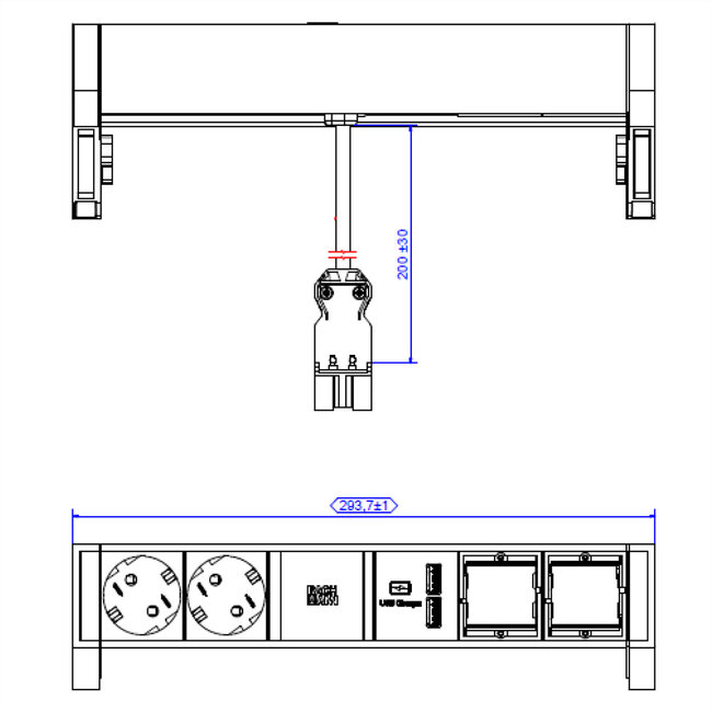 BACHMANN DESK2 2x geaard contact 2x ABD 1x USB Lader GST18, wit