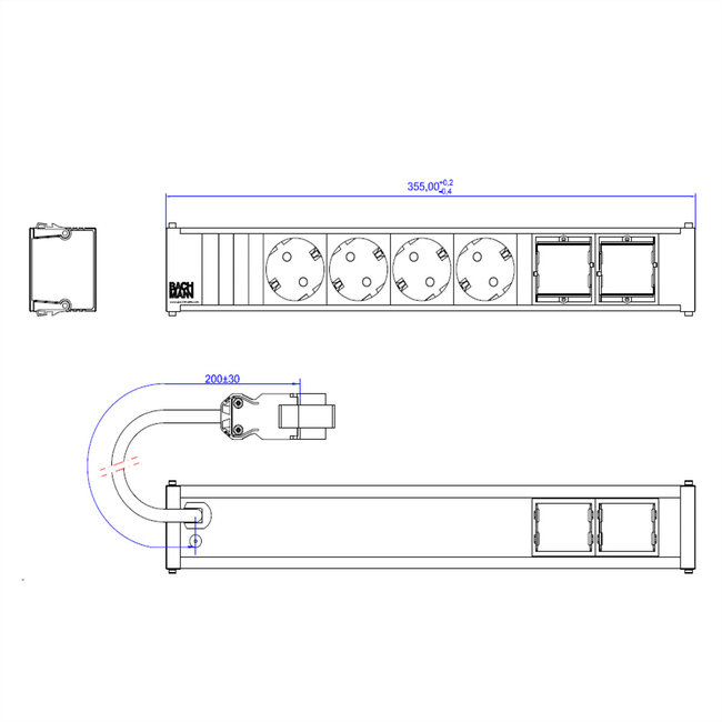 BACHMANN CONI 4xCEE7/3 2xCM 0,2m GST18 RAL9010