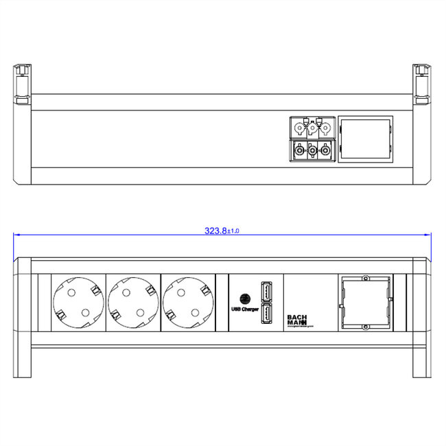 BACHMANN Desk1 1xUSB-oplader 3x geaard stopcontact, 1xABD