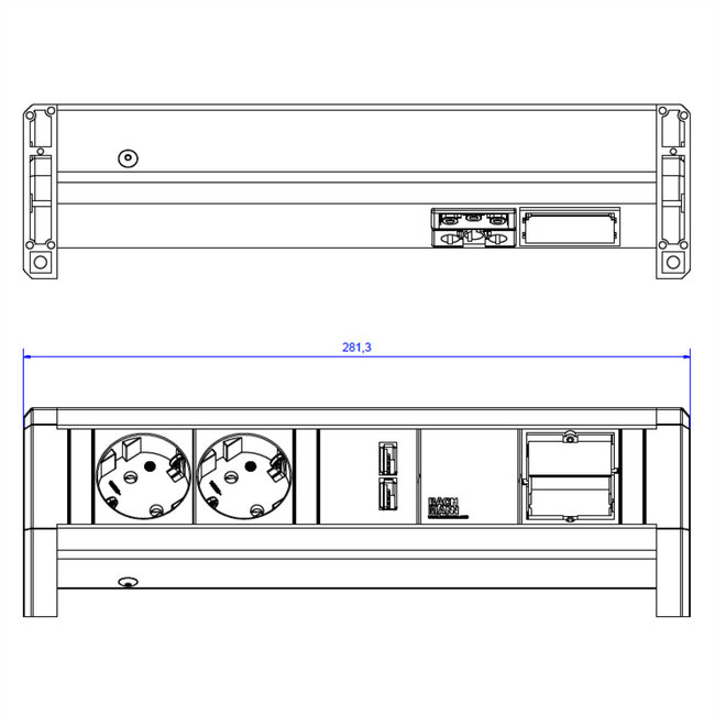 BACHMANN DESK 2x geaard stopcontact 1x USB lader 1x ABD, 0 m