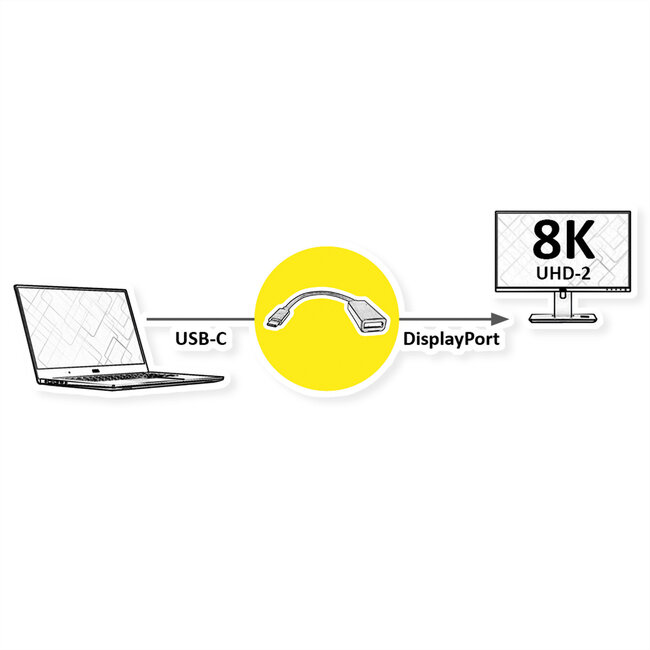 ROLINE Display Adapter USB Typ C - DP, ST/BU, 8K60, 0,13 m