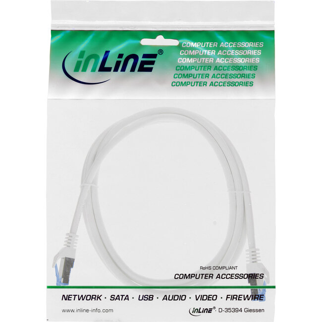 InLine® patchkabel, Cat.6A, S/FTP, TPE (LSZH), CCA, wit, 1m