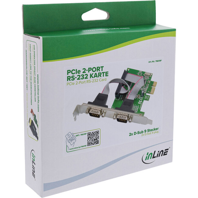 InLine® PCIe 2-poorts RS-232 kaart, 2x D-Sub 9 connector, incl. laag profiel