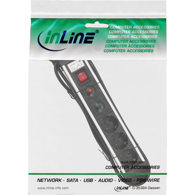 InLine® contactdoos aluminium, 3-voudig aardingscontact +oversp.+schakelaar,1,5m