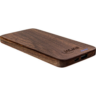 InLine InLine® houtplaat, USB powerbank 5.000mAh, met LED-display, echt hout, walnoot