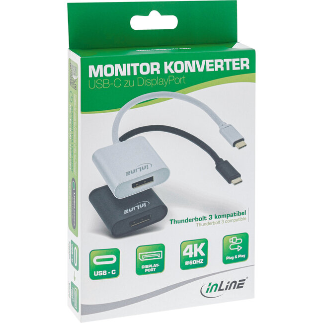 InLine® USB Display Converter, USB-C male naar DisplayPort 4K/60Hz zilver