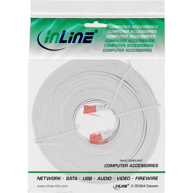 InLine® Patchkabel plat, U/UTP, Cat.6, wit, 10m