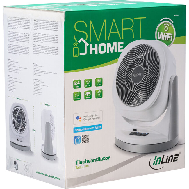 InLine® SmartHome WLAN tafelventilator, draaibaar, wit-grijs
