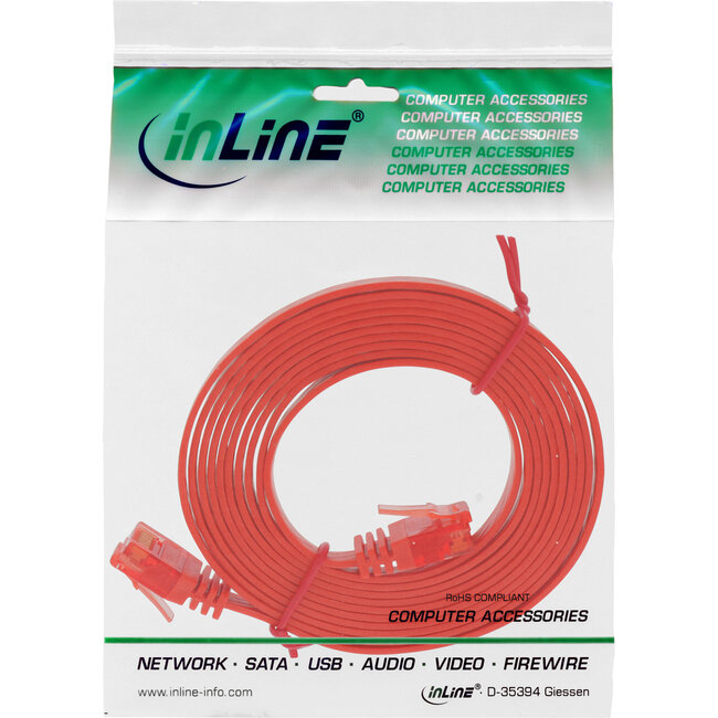 InLine® Patchkabel plat, U/UTP, Cat.6, rood, 1m