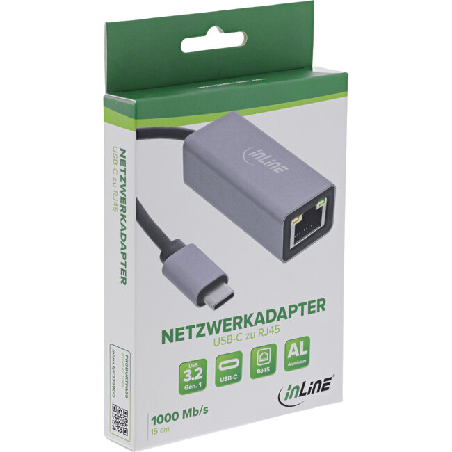 InLine® USB 3.2 netwerkadapterkabel, USB-C naar RJ45 Gigabit netwerk