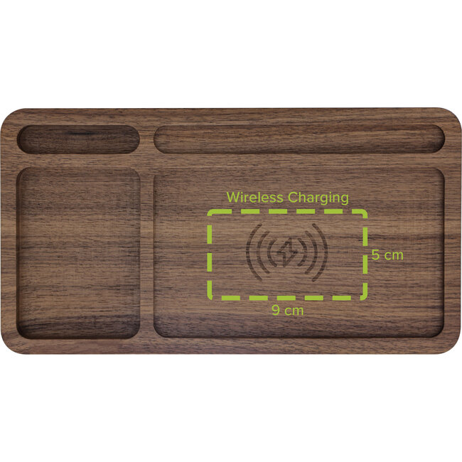 InLine® WoodCharge-Organiser met geïntegreerd Qi-oplaadoppervlak van walnoothout