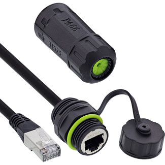 InLine InLine® Patchkabel koppelaar Cat.6A, IP68, RJ45-bus naar stekker, 20cm