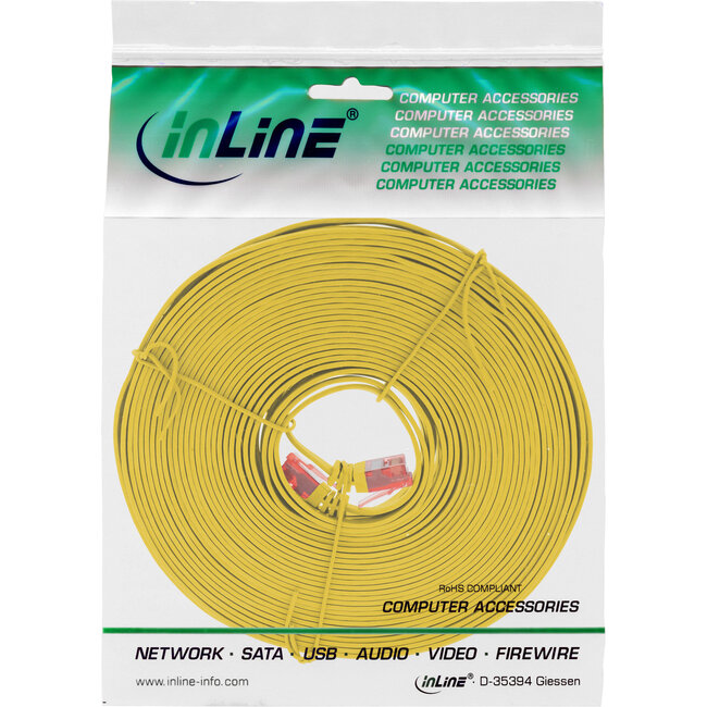 InLine® Patchkabel plat, U/UTP, Cat.6, geel, 10m