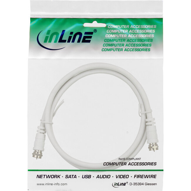 InLine® SAT-verbindingskabel, 2x afgeschermd, 2x F-male, >75dB, wit, 15m