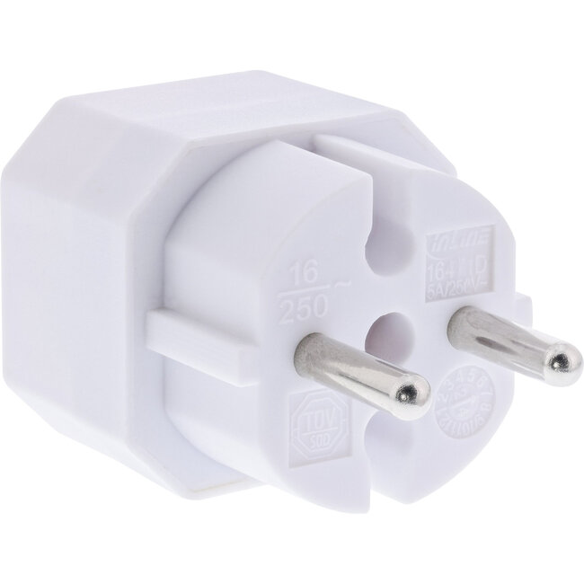 InLine® wandcontactdoosadapter, randaardestekker naar 2x Euro contactdoos, wit