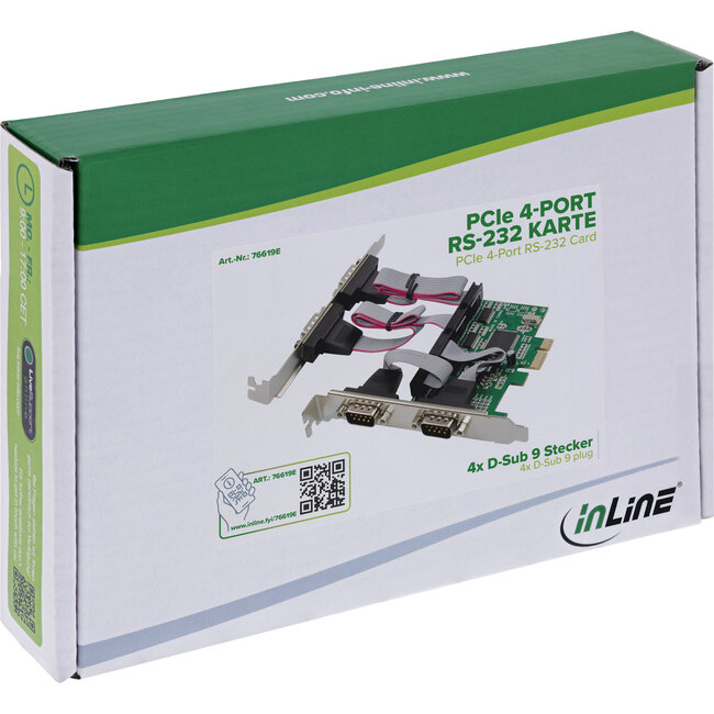 InLine® PCIe 4-poorts RS-232 kaart, 4x D-Sub 9 connector, incl. laag profiel