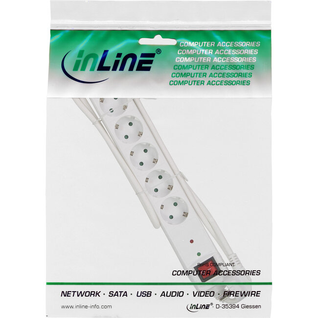 InLine® contactdoosstrook, 6-voudig aardingscontact, met ÜSS, wit