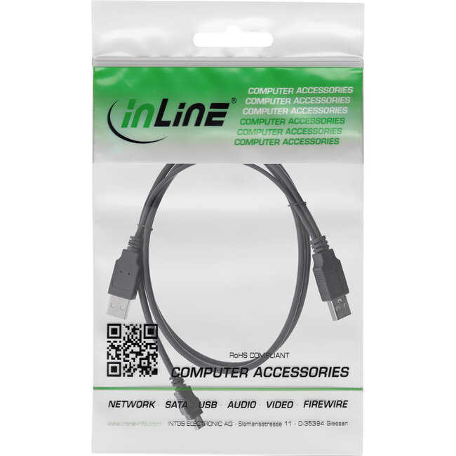 InLine® USB mini Y-kabel, 2x stekker A naar mini B stekker (5-pins), 1,5m