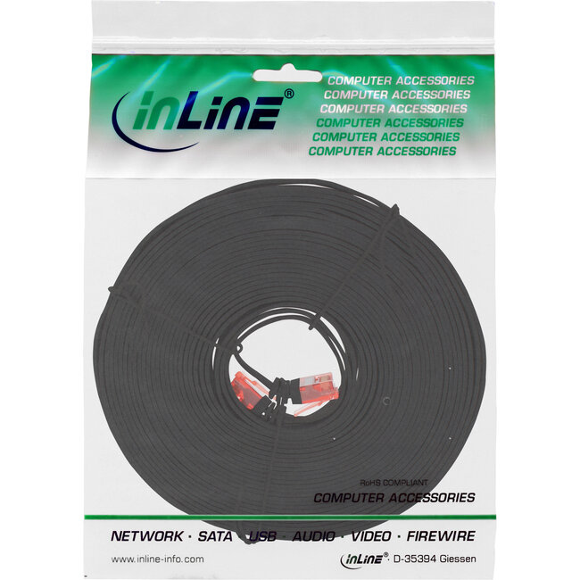InLine® Patchkabel plat, U/UTP, Cat.6, zwart, 5m
