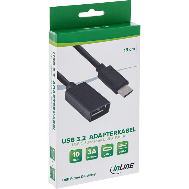 InLine® USB 3.2 Gen.1x2 adapterkabel, USB-C stekker naar A female, 0,15m