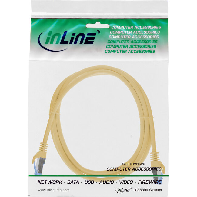 InLine® patchkabel, Cat.6A, S/FTP, TPE (LSZH), CCA, geel, 2m