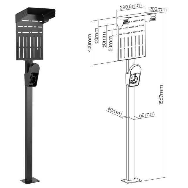 InLine® universele muurboxstandaard met EV-oplaadkabelhouder, zwart