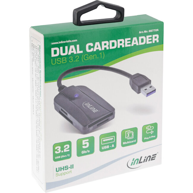 InLine® Kaartlezer, USB-A, USB 3.2 Gen.1, voor SD en microSD