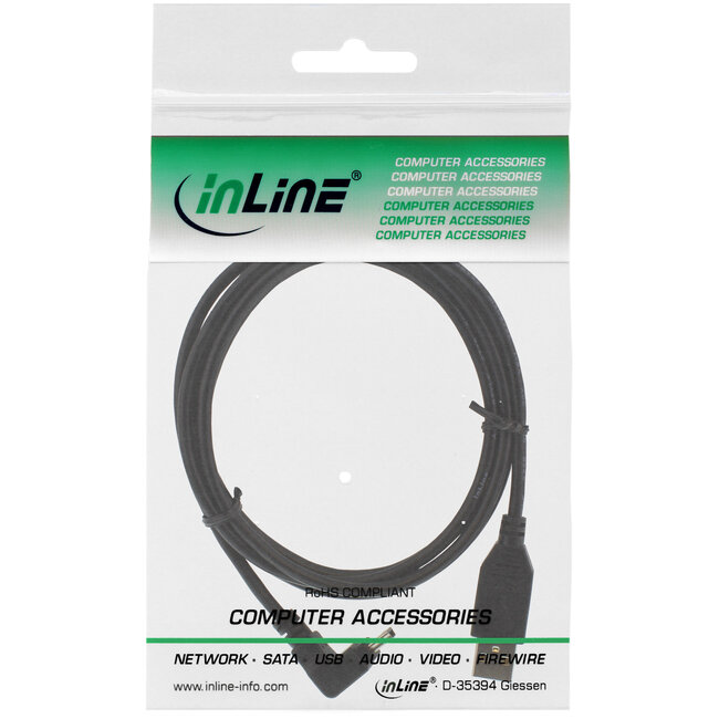 InLine® USB 2.0-minikabel, male A/Mini-B male 5-pin top haaks 90°, zwart, 1,5m