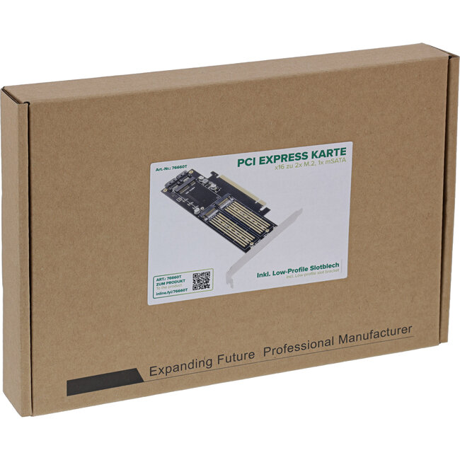 InLine® PCI Express kaart x16 naar 2x M.2, 1x mSATA