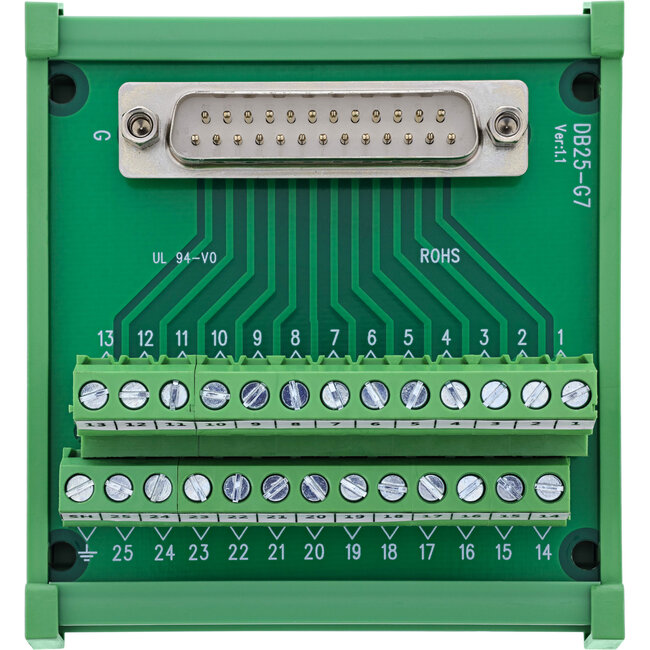 InLine® D-Sub 25 klemmenblok, stekker, schroefklem, DIN-rail, genummerd