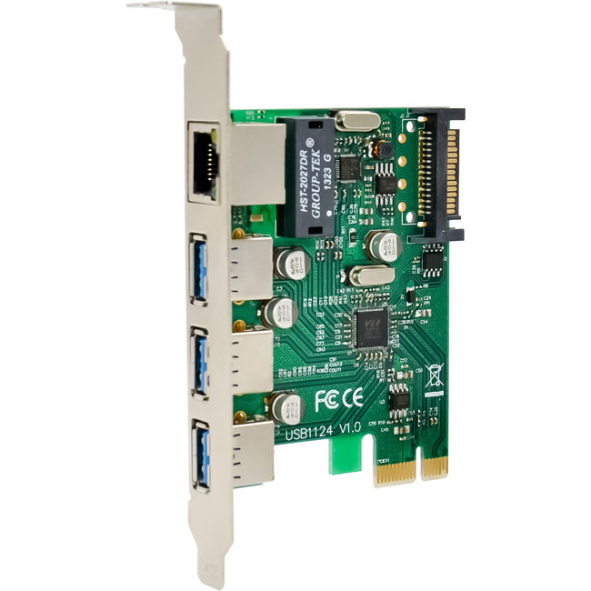 InLine® Combo kaart Gigabit netwerk en USB 3.2 Gen.1, 1x RJ45, 3x USB-A, PCIe x1