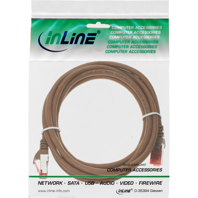 InLine® Patchkabel, S/FTP (PiMf), Cat.6, 250 MHz, PVC, koper, bruin, 0,5m